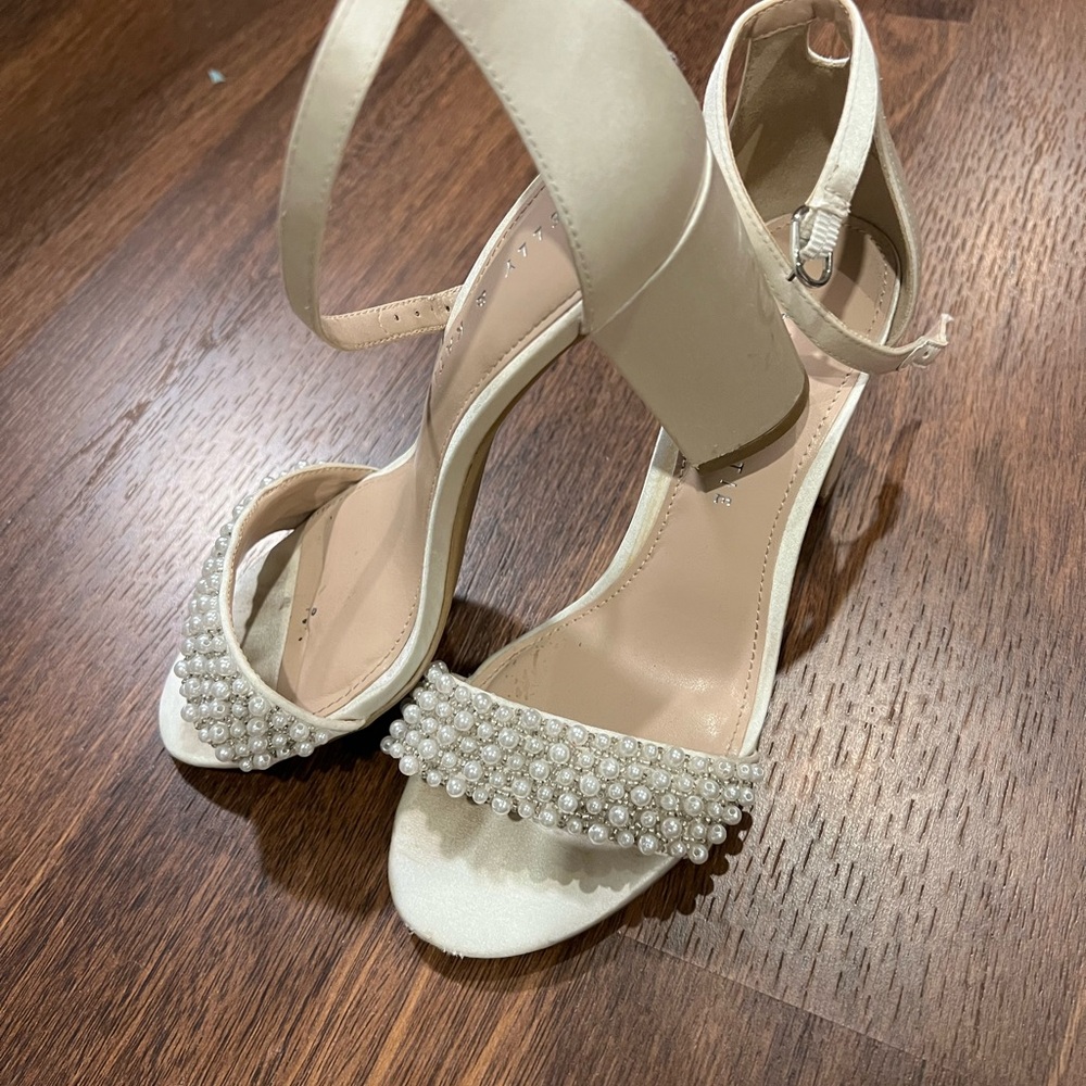 Kelly & Katie Cream Heels with Pearl Embellishments